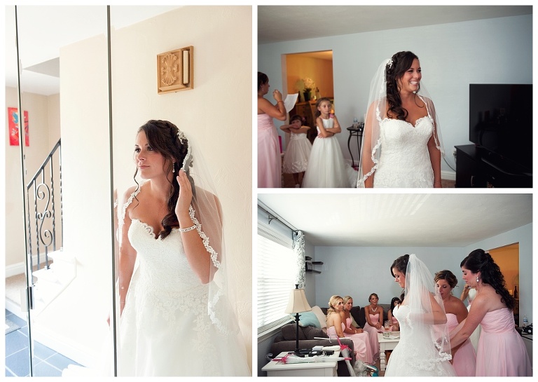 bride getting ready before wedding at St. John's Evangelical Lutheran Church