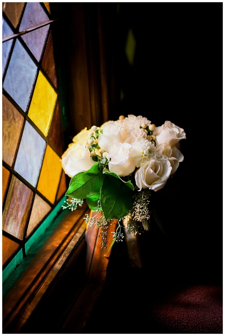 White Rose Wedding Bouquet Duquesne University Chapel