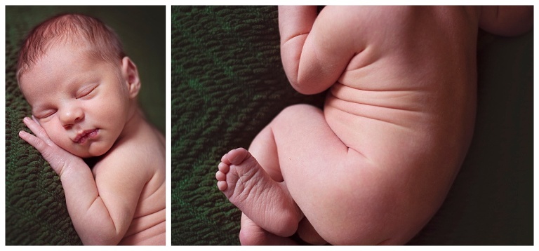 Pittsburgh posed newborn on green backdrop