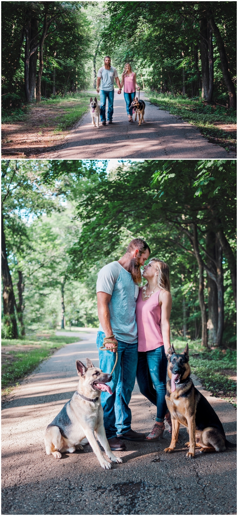 engaged couple with dogs at schenley park pittsburgh