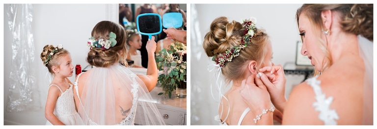bride and flower girl at Destiny Hill Farm fall wedding