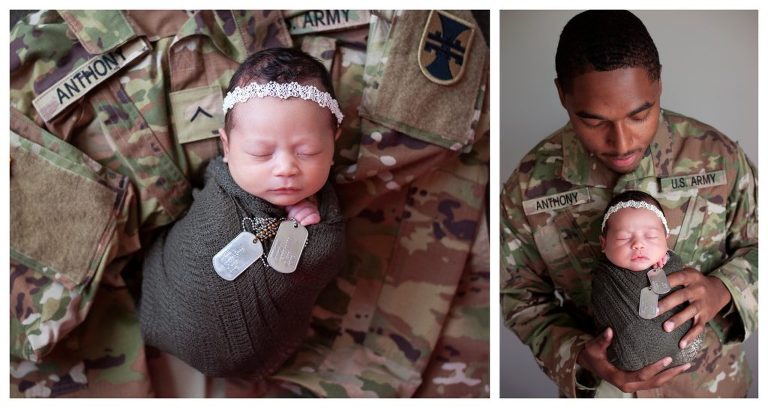 posed newborn baby girl studio session pittsburgh, pa army military dad